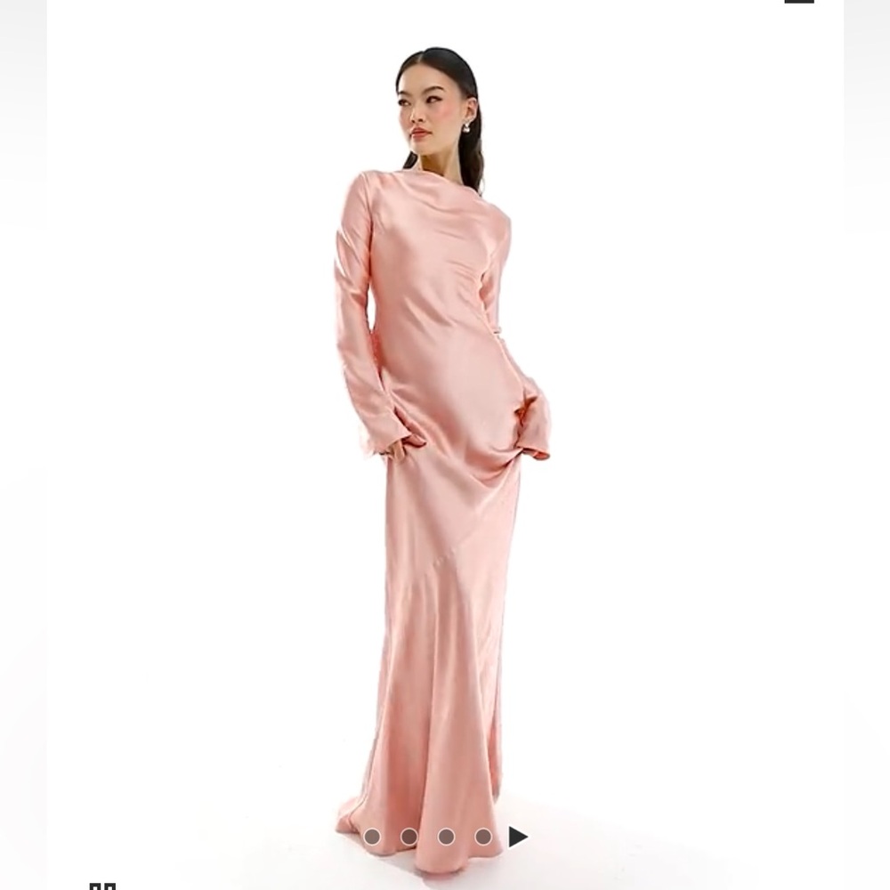 Blush Pink Satin Long Sleeve Floor-Length Gown